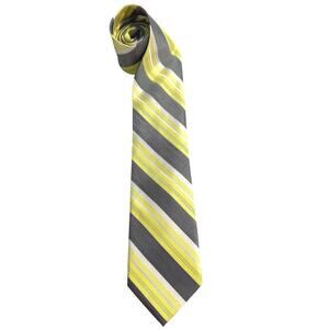 Calvin Klein Men’s 100% Silk Tie Yellow Gray White Striped Necktie